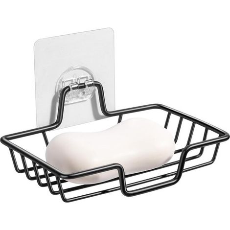 Seifenschale – Quadratischer Seifenhalter aus Edelstahl 304 (schwarz), geeignet für Bad und Küche (ohne Bohren). (1/2)