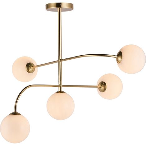 Endon Lighting Otto - Piatto semifilo satinato effetto oro spazzolato e vetro opalino lucido 5 luci dimmerabili IP20 - G9 (1/5)