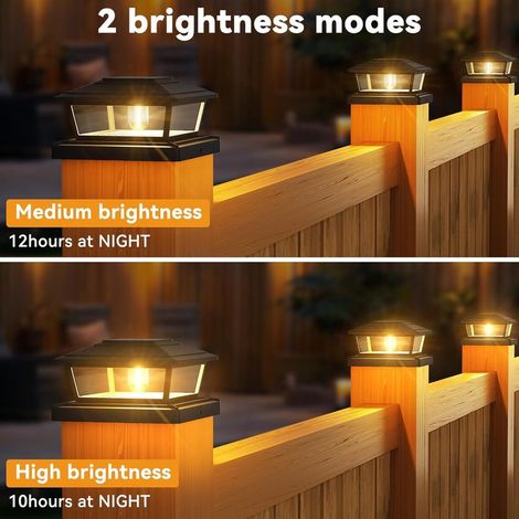 Lot de 4 Lampe Poteau Solaire, 2 Modes LED Capuchon Poteau Solaire IP65 Lampes Poteau Extérieur Étanches, Lampes Solaires pour Jardin Extérieur Patio Clôture 4x4 5x5 6x6 Pouces Poteaux en Bois