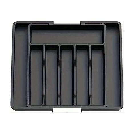 Ausziehbare Besteckschublade – Besteckaufbewahrungsbox – Passend für Schubladen von 40–50 cm Breite – Küchenbesteck-Organizer – Besteckaufbewahrungsbox aus Kunststoff – Schwarz (1/5)