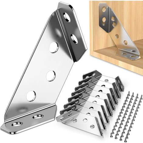 Lot de 12 Connecteurs D'angle, Equerre Fixation Inox, Connecteur Metal avec Vis, Equerre Angle pour Étagère, Armoire, Table, Chaise, Bureau (1/5)
