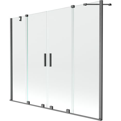 Mexen Velar Duo paravento per vasca da bagno, a 2 ante scorrevoli, 170 x 150 cm, trasparente, grigio canna di fucile spazzolato (1/5)