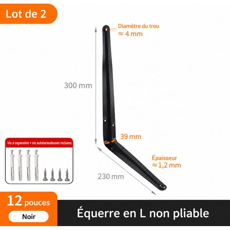 Lot de 2 équerres murales fixes en 7 noires 35 cm avec vis pour étagère 7 12 35cm réf 1 × 1 × 1 cm 143 g – Livraison gratuite