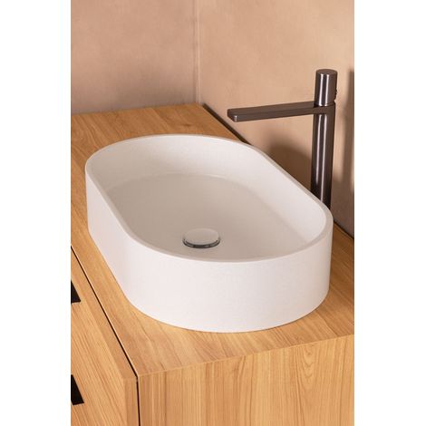 Vasque ovale 60x35x12 MABEL en béton minéral BASS écru chiné (1/5)