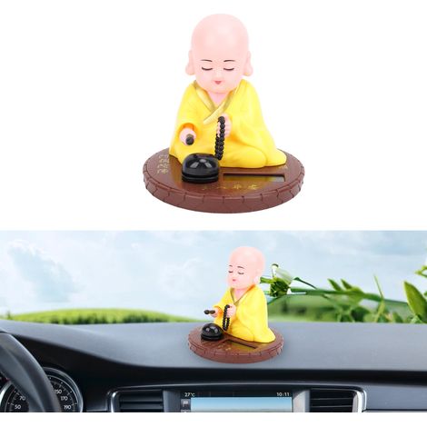 Figurine du Petit Bonze Solaire Automatique en ABS (90x90mm) pour Décorations Auto ou Maison - Visage Animé Amusant Sans Batterie (1/5)