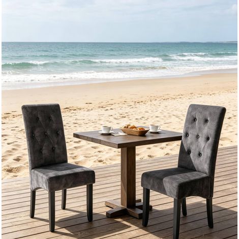 Chaise salle manger velours bois massif lot de 2 noir OKMYHOME (1/5)