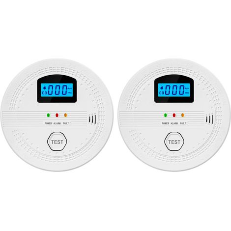 Set 2 in 1 di rilevatori di fumo e monossido di carbonio con schermo LCD, allarme acustico e visivo e avviso di batteria scarica.
