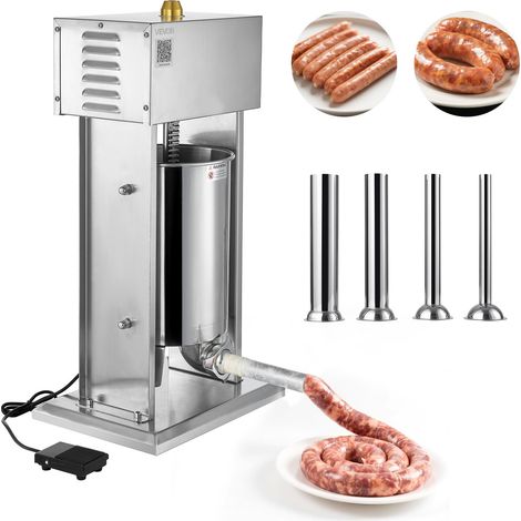 Poussoir à Saucisses Électrique 12 L, Machine à Saucisses Verticale en Acier Inoxydable, Ensacheuse à Contrôle de Vitesse en Continu et Pédale, avec 4 Tubes de Remplissage, pour Cuisine (1/5)