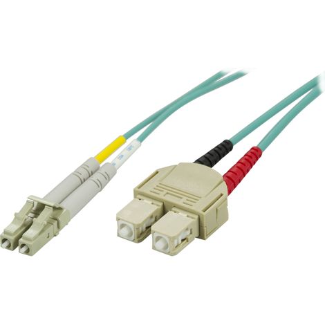 Jarretière fibre optique OM3, LC-SC, duplex, UPC, 50/125, 3 m, bleu, pour liaison et raccordement de réseau fibre optique (1/3)