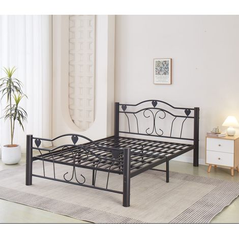 Homy France – Lit double 160x200 cm en métal noir – Structure robuste – Sommier inclus – Hauteur 30 cm – Style industriel contemporain