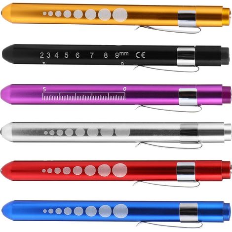 Lot de 6 Lampes-Stylos LED Réutilisables Universelles Lumière Jaune Ronde Alliage D’Aluminium Portables pour Diagnostic Médical Éclairage Urgence Randonnée Couleur Aléatoire (1/5)