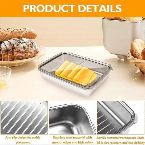 Boîtes de conservation pour fromage (lot de 2), boîtes de réfrigération pour viande cuite, boîtes de conservation en acier inoxydable pour charcuterie avec couvercles (1/5)