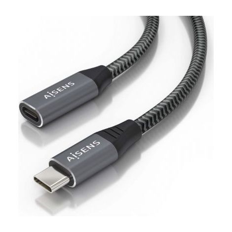 Cable Alargador USB 3.2 Aisens A107-0761/ USB Tipo-C Macho - USB Tipo-C Hembra/ Hasta 100W/ 20Gbps/ 1.5m/ Gris