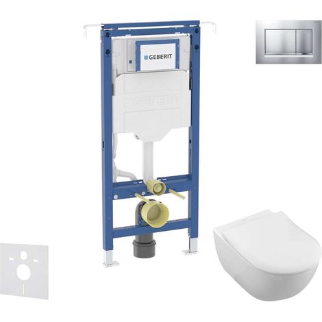 Geberit Duofix - Set de instalación empotrada, inodoro y asiento Villeroy Boch, pulsador Sigma20, DirectFlush, SoftClose, CeramicPlus, cromo mate/cromo SANI11CK2101 (1/5)