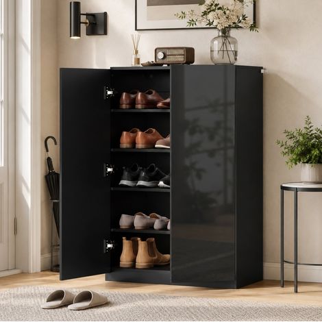 Scarpiera a 5 livelli 72x34,5x103 cm nera con ante lucide per ingresso - CHICFURN (1/5)