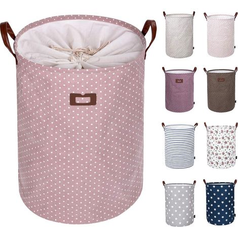 19-Inches Grand Organiser Paniers pour Vêtements Stockage, Cordon Paniers à Linge, Pliable Sac à Linge, Pliage Grande Capacité Corbeilles à Linge (Rose, L) (1/5)