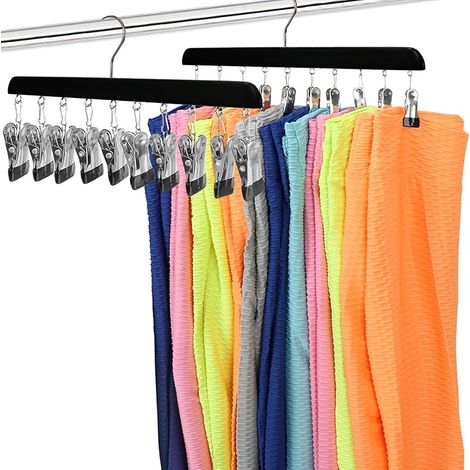 Lot de 2 organiseurs de Leggings pour Placard, cintres en Bois avec Clips rotatifs à 360 °, Peut contenir 20 Leggings, Pantalons (1/5)