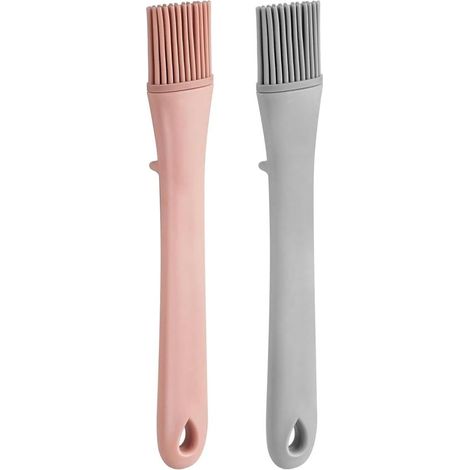2er-Pack Pinsel, Eierwaschpinsel, Gebäckpinsel, Silikon-Gebäckpinsel, Ölpinsel für Grill, Soßen, Butter, Marinaden, Eierwaschmittel (Rosa und Grau) (1/3)