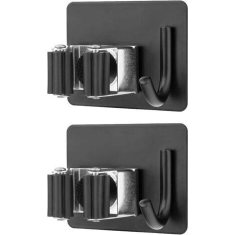 2 pièces Porte-balai Mural (avec crochet),Acier Inoxydable Vadrouille Porte Crochet balai antirouille mural sans forage supplémentaire, pour famille,cuisine,salle de bains(noir) (1/5)
