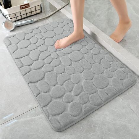 Tappetino da bagno in memory foam con superficie a ciottoli, super assorbente, lavabile in lavatrice (5080 cm, grigio chiaro) (1/5)