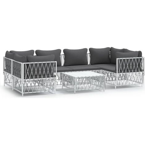 Maison Exclusive - Set Salotto da Giardino 7 pz con Cuscini in Acciaio Bianco (1/5)