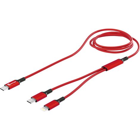 Smrter Câble USB-C® en Y USB-C®, Connecteur Lightning 120 cm rouge connecteur aluminium, gaine texti
