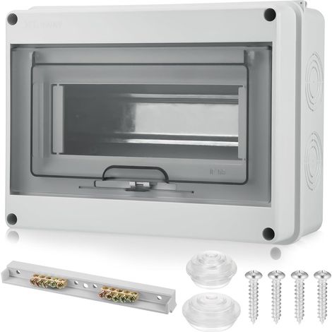 Coffret Electrique Etanche Exterieur IP65, 1 Rangée 8 Modules Terminaux et Rails Intégrés, ABS de Surface en Plastique Avec Porte Transparente, pour Jardin, Garage, Sous-sol, Entreprise (1/5)