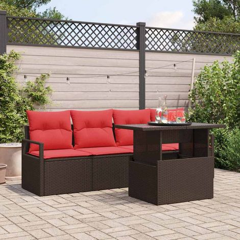 vidaXL Set Divano da Giardino 5 pcs Marrone e Rosso polyrattan (1/5)