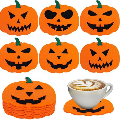 12-teiliges Set Halloween-Kürbis-Filzuntersetzer, rutschfest und hitzebeständig, für Tischdekoration auf Partys, in der Küche und im Büro