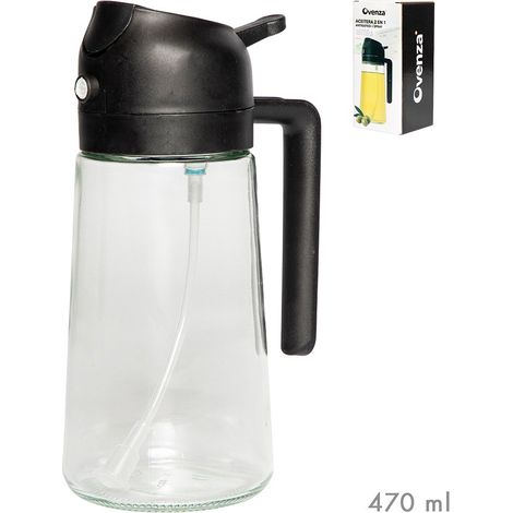 Aceitera 2 en 1 antigoteo/ spray, negra, 430 ml