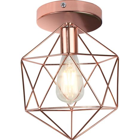 Deckenlampe, 25CM Industrielle Deckenleuchte aus Eisen Käfig Retro E27 Lampe für Schlafzimmer Küche Wohnzimmer Flur - Roségold (1 Stück)