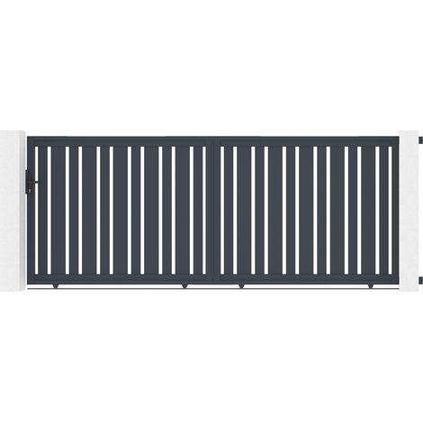 Casanoov – Portail aluminium coulissant 4m gris anthracite RAL 7016 – Dimensions 400x160cm – Conception ajourée pour circulation d'air (1/5)