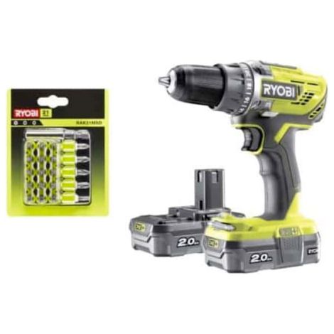 RYOBI 18V OnePlus Pacchetto cacciavite OnePlus - 2 batterie 2.0Ah - caricabatterie rapido 2.0Ah R18DDD3-220S - 21 access