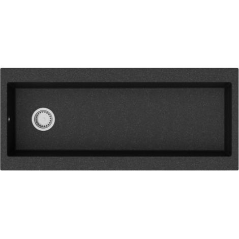 Kümbad – Évier granit noir 116x50 cm à encastrer – 1 bac réversible avec vidage manuel – Équipements inclus : bonde, siphon, trop plein