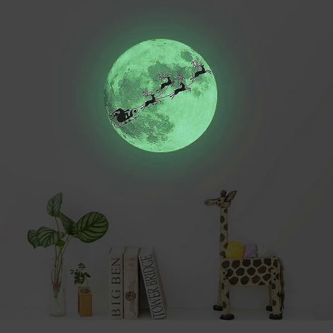 Stickers muraux de Noël phosphorescents, autocollants pour fenêtres, Père Noël sur son traîneau, décorations murales pour les fêtes de Noël (29 cm) (1/5)