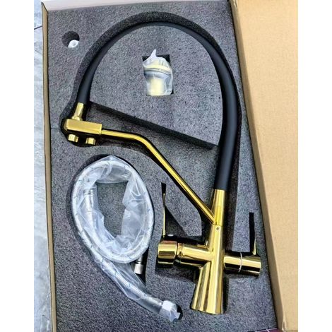 Robinet de cuisine 3 en 1 à noyau en cuivre transfrontalier, eau chaude et froide, robinet rotatif universel pour éviers et lavabos, purificateurs d'eau potable directs -- Corps en cuivre zingué, styl