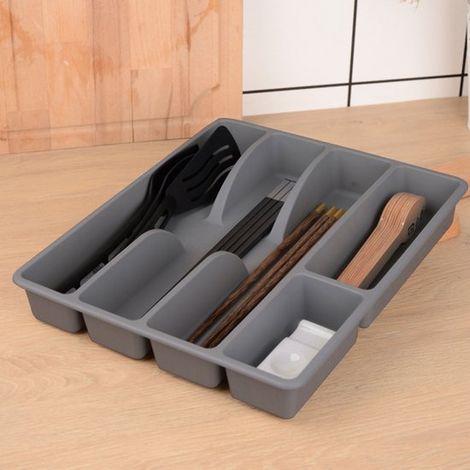 Organizzatore per cassetti portaposate,inserto in plastica per cassetti,salvaspazio e antiscivolo,grigio,1 pezzo (1/4)