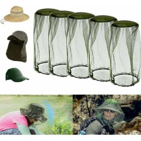 Un ensemble de 5 moustiquaires, comprenant une moustiquaire de tête, une moustiquaire de chapeau de pêcheur et une moustiquaire d'apiculteur (verte). (1/5)