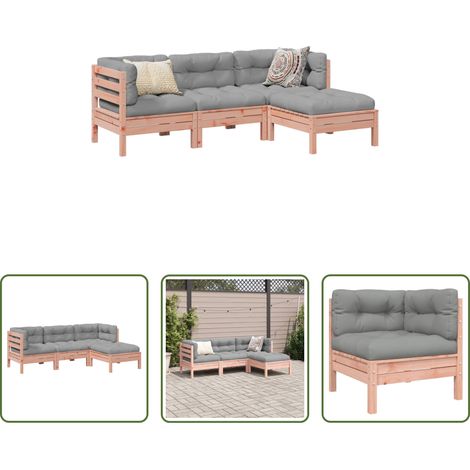 Canapé d'angle - Salon de jardin 4 pcs et coussins bois massif sapin de douglas (1/5)