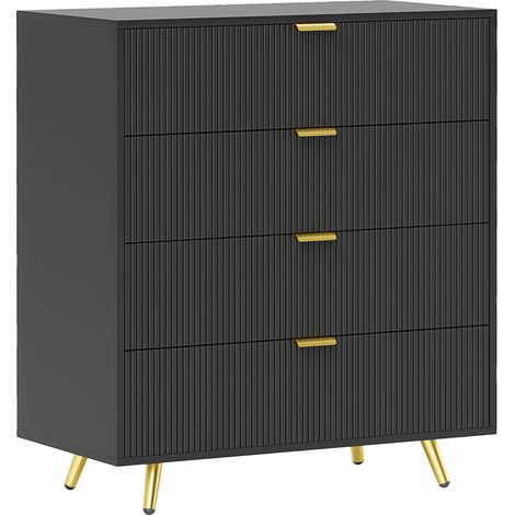 Stylish Black Four-Drawer Nightstand for Bedroom Storage and Organization