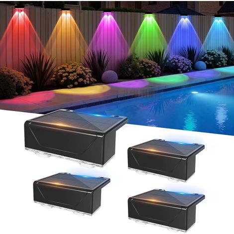 Lampes solaires pour l'extérieur, 4 lampes solaires pour jardin extérieur, appliques murales solaires à 3 modes pour l'extérieur, éclairage solaire pour mur, marches, clôture, porche, terrasse