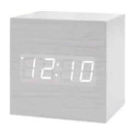 Reloj despertador digital de madera, cúbico con pantalla LED que muestra la temperatura, la hora y el calendario, función de repetición de alarma y luz nocturna. (1/5)