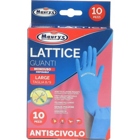 MAURY'S GUANTI IN LATTICE DA LAVORO ANTISCIVOLO CONFEZIONE DA 10PZ TG L (1/5)