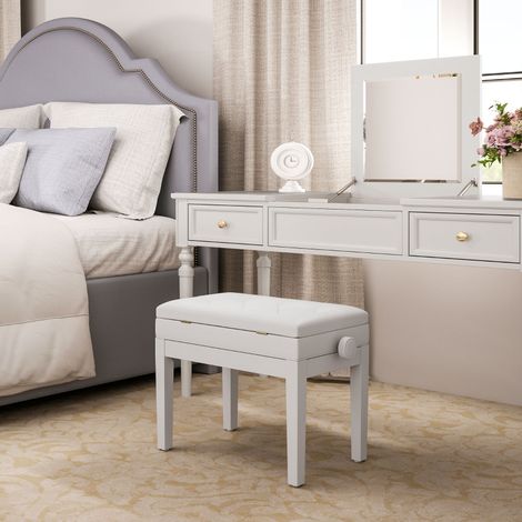 Banc de piano en bois massif réglable en hauteur avec rangement,dimensions 55x33x48-58 cm,couleur blanche élégante