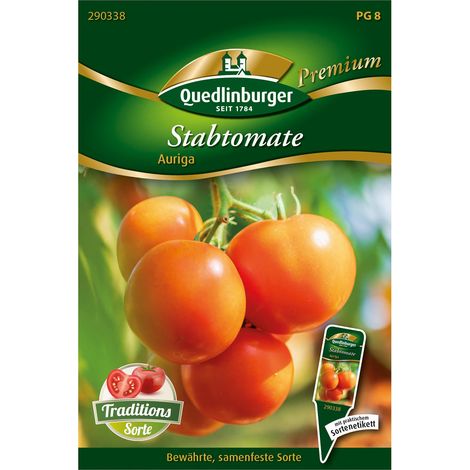Quedlinburger Saatgut – Tomate à tuteurer Auriga – Graines de légumes, variété non hybride, fruits orange d'env. 80 g (1/2)
