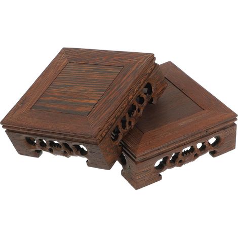 2pièces Présentoir Bois Pour Vase Socle Décoratif Artisanal Bois Support De Présentation Pour Ornements Lot De Bases Carrées (1/5)