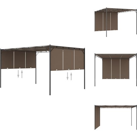 Belvédère de jardin avec rideau latéral 4x3x2,25 m Taupe - Abris De Jardin - Auvent De Jardin - Parasol De Jardin - Tente De Jardin - Abri Solaire (1/5)