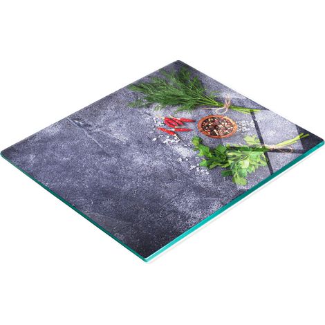 Stilvolles und robustes Glasbrett mit Kräuter- und Gewürzmotiv, 60 x 52 cm (1/5)