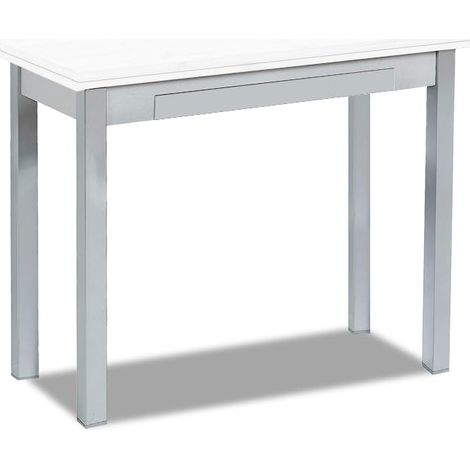 Type Livre Table de Cuisine, Métal Verre Bois, Blanc, 80x40cm (1/5)
