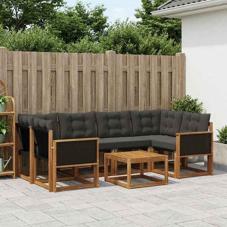 vidaXL Outdoor-Sofagarnitur mit Kissen 7 pcs Natürlich und Schwarz (1/5)